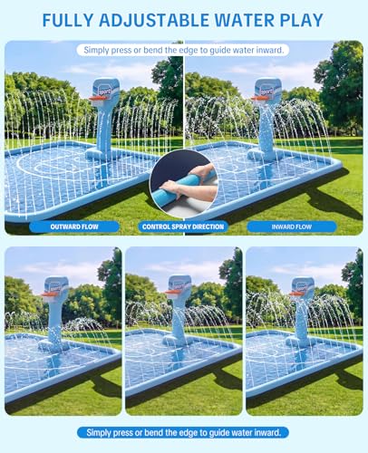 Splash Pad for Kids, 118"x138" Extra Large Sprinkler Splash Pad with Basketball Hoop & Ball, Non-Slip Outdoor Water Toys for Backyard Summer Fun