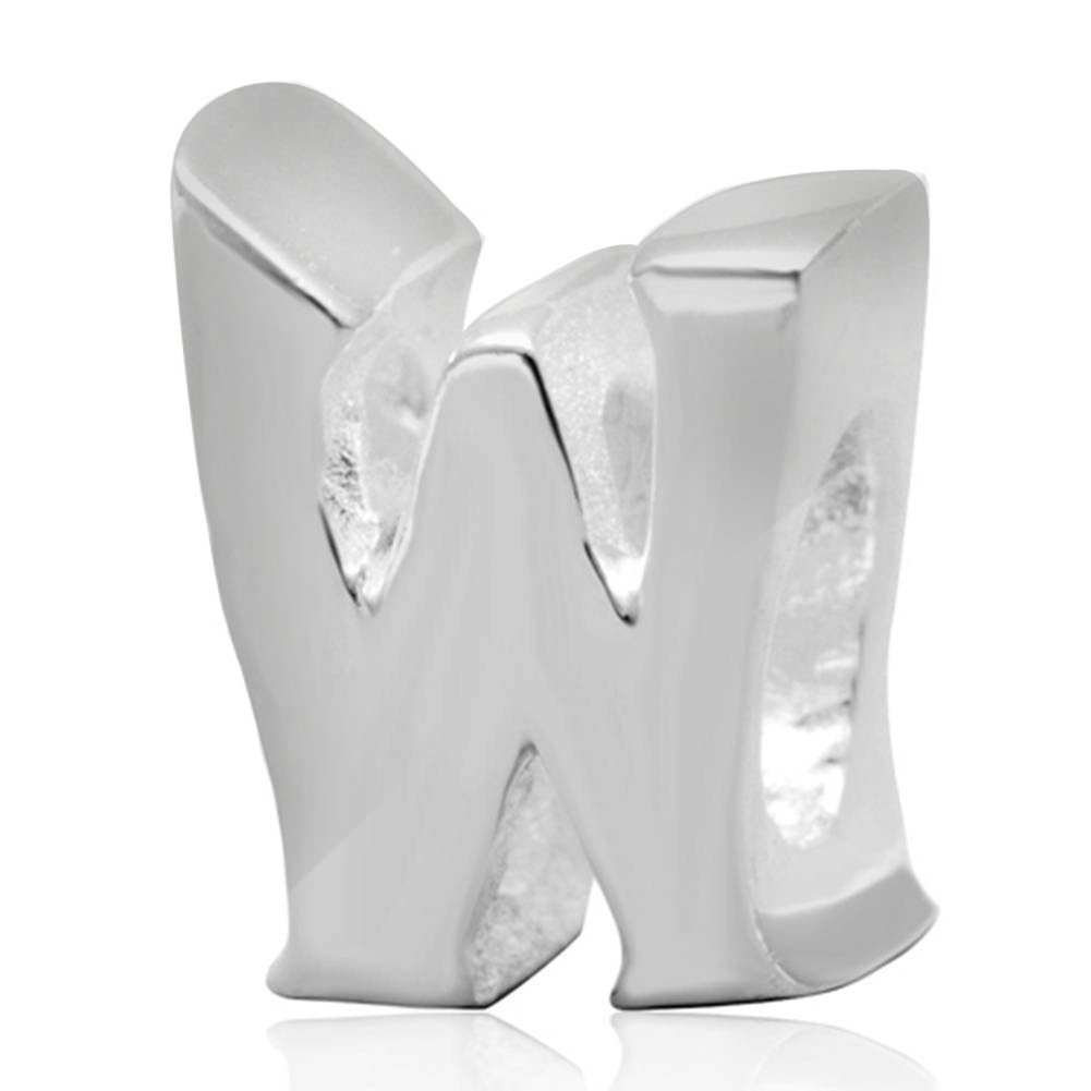 Alphabet Charms 925 Sterling Silver Beads Letter Initial W Charm Anniversary Charm Words Charm fits Pandora Charms Bracelet (W)