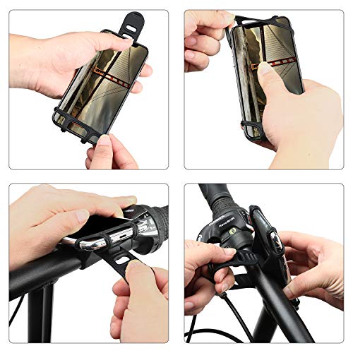 Bike Mount, WAAO Universal Bicycle Phone Holder, Adjustable Silicone Handlebar Rack for Samsung Galaxy S9/S8 Plus, All 4.0"-6.0" Phones, Ideal for Road Mountain Bikes Motorcycle