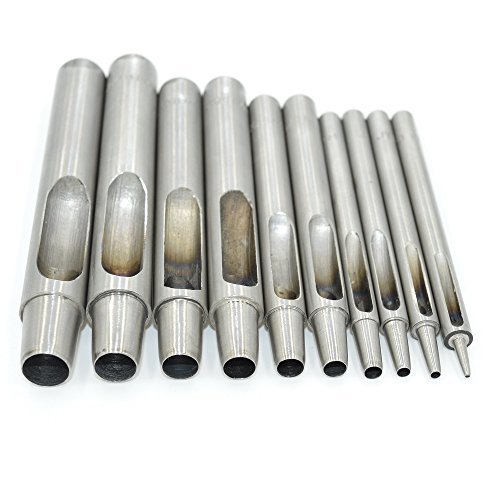 Click Here to See More Images Aiskaer 10-piece Stainless Steel Hollow Leather Punch tools(1mm to10mm Punch tools set)