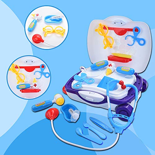 Kids Doctor Pretend Play Set | Family Doctor Role Play Medical Box Kit Playset Toys for Toddler | 19Pcs Educational Doctor Toys with Stethoscope and Portable Case for Boys Girls (White) - Thumbnail 2