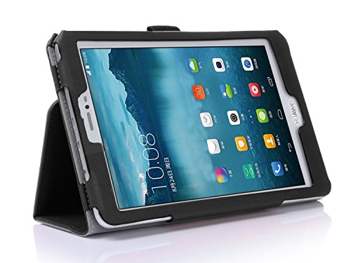 Huawei T1 Case, IVSO® Huawei T1 Case - High Quality Leather Slim-Book Stand Cover Case-Will Only Fit Huawei T1 8-Inch 4G Phone Tablet/Huawei Mediapad S8-701 U / W Tablet (Black)