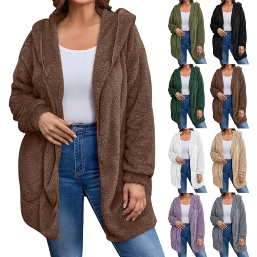 Fleece Jacket Women Uk, Womens Fuzzy Teddy Jacket Soft-Oversized Fleece Hoodie With Pockets For Ladies Autumn & Winter Fluffy Winter Coat For Women Warm Casual Sherpa Outerwear