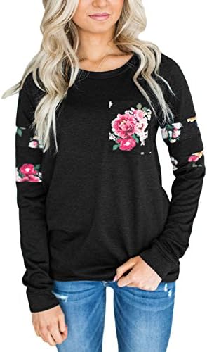 Aliex Women's Long Sleeve Sweatshirt Casual Floral T-Shirt With Pocket