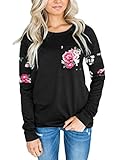 Dokotoo Womens Ladies Cotton Crewneck Casual Winter Long Sleeve Floral Print Tunics Sweatshirt Blouses Tops T Shirt Black Medium