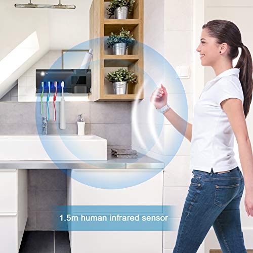 TANGXIA UV Toothbrush Sterilizer Holder, Solar Powered Rechargeable Toothbrush Sanitizer, Wall Mounted Toothbrush Organizer with Timing Function for Washroom Bathroom -10 Seconds Disinfection - Thumbnail 4