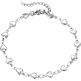14K White Gold Plated Link Bracelet for Women Heart Star Round Beaded Charms Dainty Chain Simple Jewelry Gifts