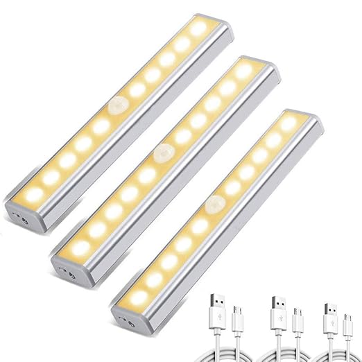 LED Bewegungsmelder Schrank Kabinett Licht,(3 Packungen)10 Leds USB