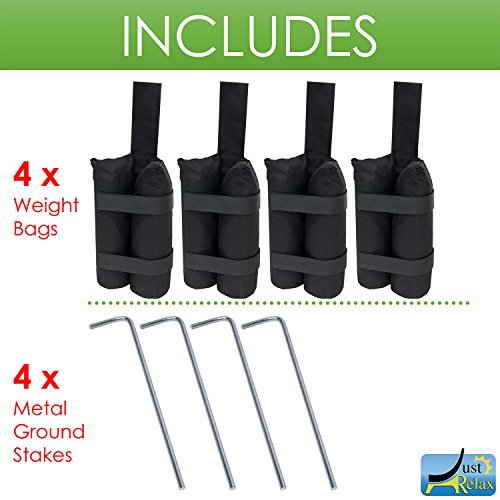 Just Relax UNIVERSAL 4-PIECE HEAVY DUTY WEIGHT BAGS SET by 1400 Denier Polyester with PVC Coating Fabric, Great for Canopy Tents, Gazebos, Outdoor Event, Holds 40 Pounds, Includes Metal Stakes, Black - Thumbnail 5