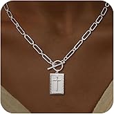 Affolace Cross Pendant Necklaces for Women Trendy, Dainty 14k Gold/Silver/Rose Gold Plated Paperclip Necklace for Womens Toggle Clasp Necklace Chunky Necklace Gold Jewelry for Women Gifts