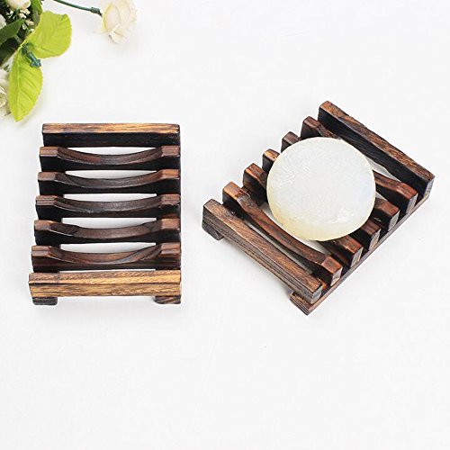 2 Piece Bath Accessories Natural Wood Soap Dish/Soap Holder,Sink Deck Bathtub Shower Dish Rectangular, Hand Craft, Natural Wooden Holder for Sponges, Scrubber,Soap Dish Soap Holde (Wood Grain)