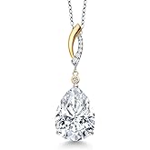 Gem Stone King 925 Silver and 10K Yellow Gold White Moissanite and White Lab Grown Diamond Pendant Necklace for Women | 9.22 Cttw | Pear Shape 16X12MM | With 18 Inch Chain