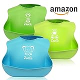 VALUE 3 PACK!! Set of 3 Colors. Waterproof Comfortable Adjustable Silicone Baby Bibs for Infants Babies Toddlers - Easily Wipes Clean Keeps Stains Off! Cute Safari Prints (Zebra/Elephant/Giraffe)