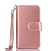 Valentoria Premium Vintage Leather Wallet Case Magnetic Detachable Slim Back Cover Card Holder Slot Wrist Strap (Gold)