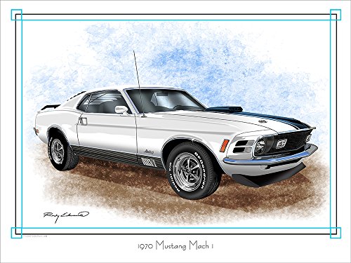 Studio 21 Graphix 1970 Ford Mustang Mach 1 Muscle Car Art Print White UNFRAMED by Rudy Edwards 18" X 24"