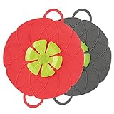 Silicone Lid Spill Stopper, Zanmini Anti Spill Lid Cover, 11.14‘’ Boil Over Safeguard Silicone Spill Stopper Pot Pan Lid Multi-Function Kitchen Tool, 2 PCS, Red & Gray