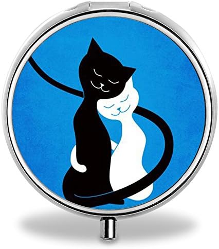 Pill Boxes Cat Unique Round Portable 3 Compartment Metal Pocket Pill Bottle