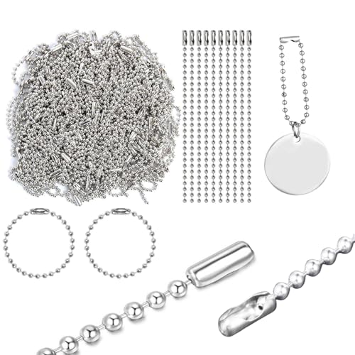 100PCS Ball Bead Chain, 4 Inch Bead Chain Beads 2.4mm Diameter with Necklace Bulk Ball Connector Clasp Extension Keychain Tag Key Rings Dog Tag Chains for Jewelry Making DIY Crafts -Silve