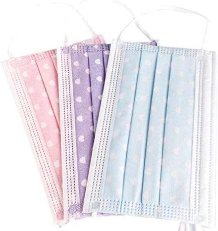 Easy Lifestyles Cute Lovely Heart-Shaped Print Disposable Earloop Face Mask Dust Filter Mouth Cover Ear Loop Non Woven Medical Surgical Dental Salon Nose Mouth Flu Virus Face Mask