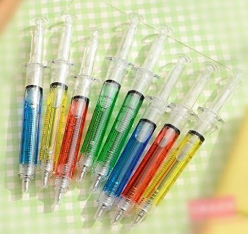 URTop 8PCS Creative Novelty Syringe Pen Peculiar Shape Lovely Stationery Ballpoint Pen Automatic Refillable Ballpen Bullet 5mm Color Random