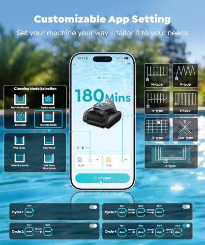 C1 Cordless Pool Cleaner Robot – 180 Mins Run Time, Triple-Motor Powerful Suction, Wall & Waterline Cleaning, Smart APP Navigation, Dual-Layer Filtration for Inground Pool up to 150㎡ (Semi-Black Blue)