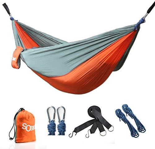 Sobike Camping Hammock with Tree Straps - Portable Lightweight Durable Parachute Hammock for Outdoors Yard, Stainless Steel Carabiners