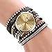 New Women Crystal Rivet Bracelet Quartz Braided Winding Wrap Wrist Watch