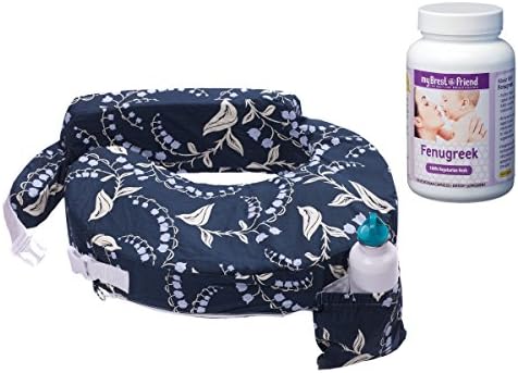 My Brest Friend Original Nursing Pillow with Fenugreek Capsules, Blue Bells