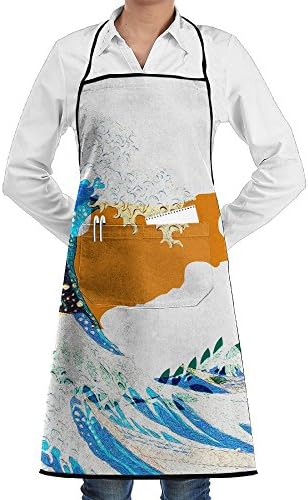 Cyprus Flag And Wave Off Kanagawa Funny Aprons Kitchen Aprons Work Aprons With Pockets, 28.3 X 20.8" Cute Apron For Cooking,Baking,Gardening,Crafting,BBQ