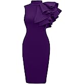 Memoriesea Women's Ruffle Sleeveless Bodycon Knee Length Party Pencil Midi Dress