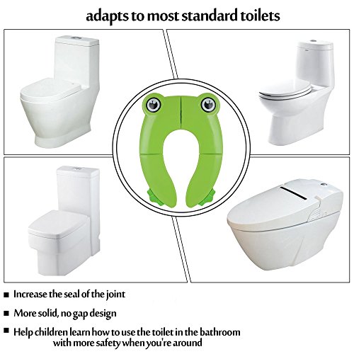 PITAYA Travel Portable Folding Potty Training Toilet Seat Cover, Non Slip Silicone Pads, Suitable for Kids Baby Boys and Girls (Green)
