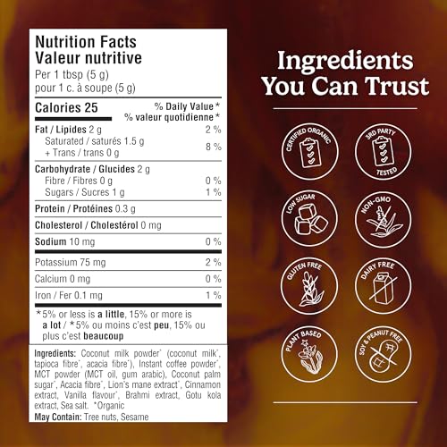 Organic Traditions Focus Fuel Mushroom Coffee, Instant Coffee with Lion’s Mane, MCT Oil Powder, Adaptogens, Coconut Milk, Smooth Dairy Free Blend for Daily Focused Energy, Organic Coffee, 280g / 10oz