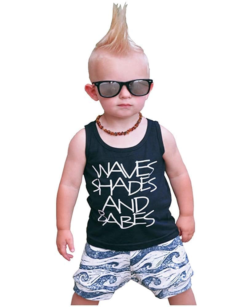 2PcsToddler Baby Boys Outfits Set,Sleeveless Cartoon Shark Print Vest Top Short Pants Suit