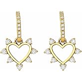 Gold Hoop Earrings for Women, Convertible Heart Dangle Hoops, 2-in-1 Detachable Heart Charm, Lightweight CZ Earrings, Gift for Her
