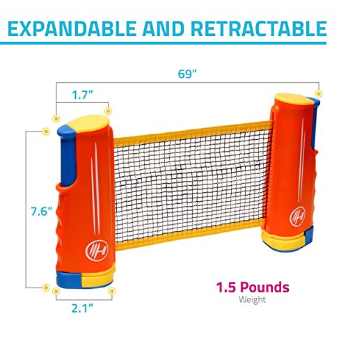 Harvil Portable and Retractable Table Tennis Net Set to-Go with Free Balls, Rackets, and Mesh Bag