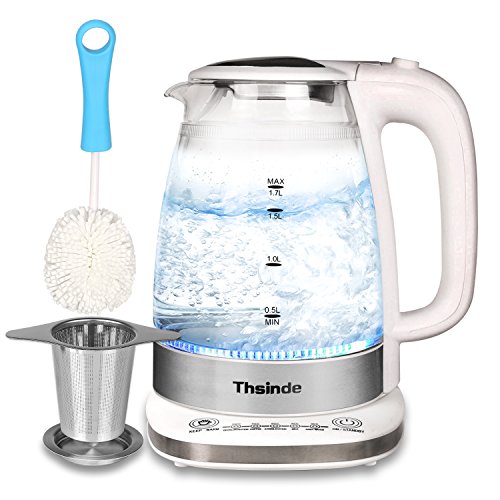 Click Here to See More Images Double Wall Electric Kettle 1.7L (BPA Free),Adjustable Temperature Control Fast Boiling Kettle With Tea Infuser Clean Brush,Blue LED light,Stainless Steel Hot Water Kettle