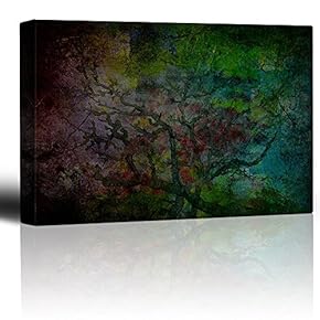 Lone Tree Over a Textured Colorful Background - Canvas Art Home Art - 12x18 inches