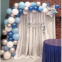 Balloon Garland Arch Kit Blue and White Silver 16Ft Long 100pcs Balloons Pack For Boy Baby Shower Birthday Party Centerpiece Backdrop Background Decorations