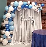 Balloon Garland Arch Kit Blue and White Silver 16Ft Long 100pcs Balloons Pack For Boy Baby Shower Birthday Party Centerpiece Backdrop Background Decorations