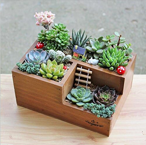 Aishine Wooden Garden Window Box Trough Planter Succulent Flower Bed Pot (Three gird)