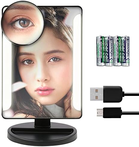 Makeup Mirror Touch Screen 38pcs LED Bulb Light Mirror Lighted Vanity Mirrors with Removable 10X Magnification Spot Mirror Cosmetic Mirror Include 4pcs AA Batteries + USB Cable