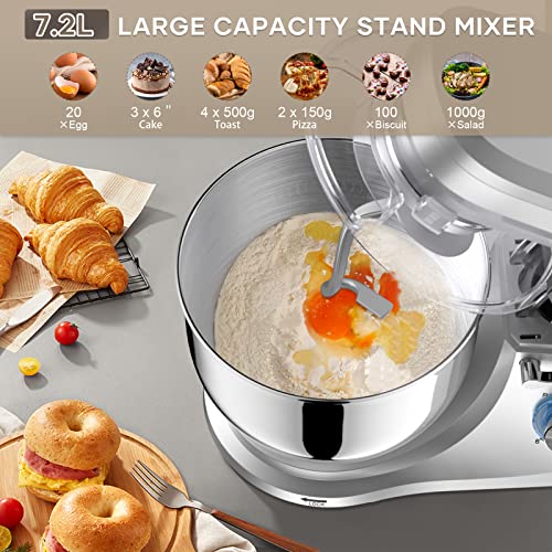 CHeflee Stand Mixer, 7.5 Quart Electric Mixer 6+P Speed 660W Tilt-Head Kitchen Food Mixers with Dough Hook, Mixing Beater, Whisk, & Splash Guard for Baking, Cake, Cookie, Kneading, Silver