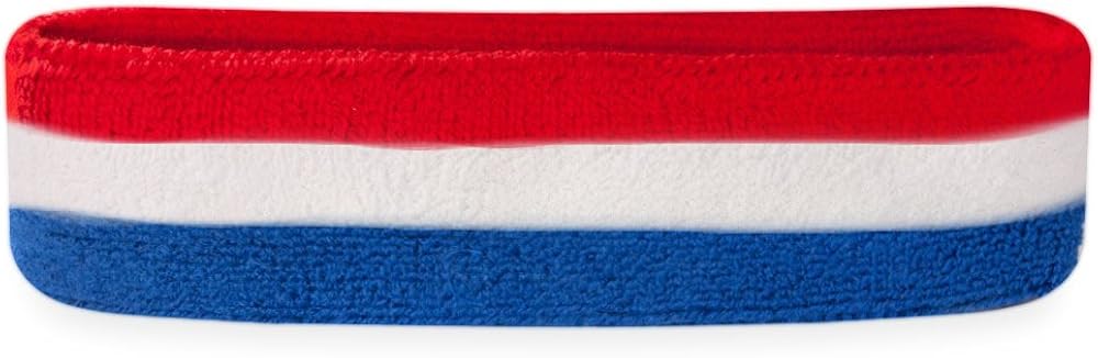 Suddora Striped Sweatband/Headband - Terry Cloth Athletic Basketball Head Sweat Bands (Red White Blue) : Clothing