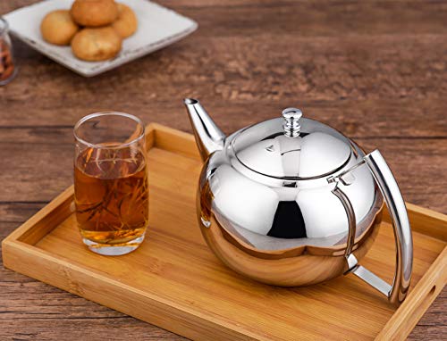 2 Liter Tea Pot with Infuser for Loose Leaf Tea Stainless Steel Coffee Tea Kettle 8 Cup Induction Stovetop Teapot Strainer for Boiling Hot Water Mirror Finish 2.1 Quart 68 Ounce by Onlycooker