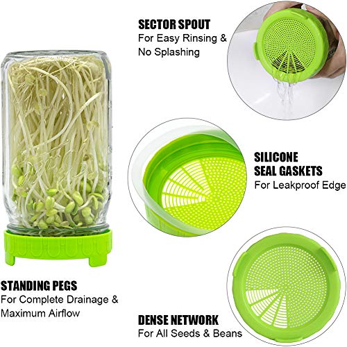 image for Qinline Sprouting Lids For Wide Mouth Mason Jars, BPA Free Plastic Bee