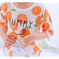 Amylovern Unisex Pajamas Kids Summer Sleepwear Cotton Tee and Pant 2 Piece Set Orange