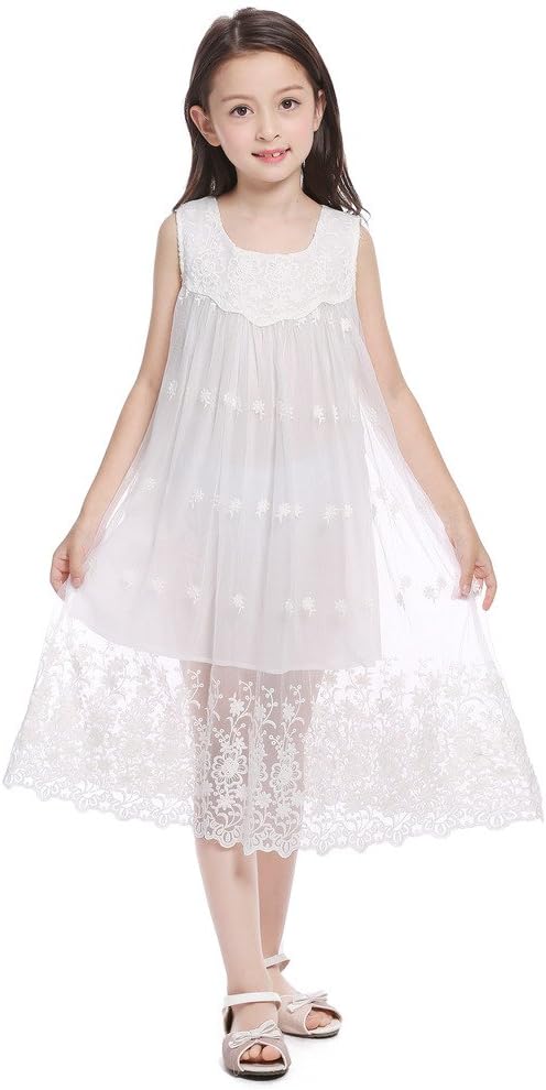 CVERRE Vintage Boho Rustic Outdoor Flower Girl Lace Beach Dress 1-6