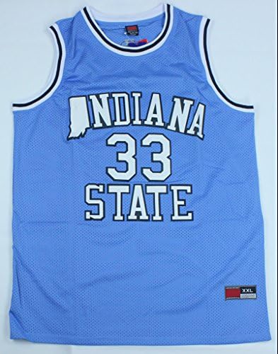 CRISGIORD Men's Indiana State Sycamores College Basketball NO.33 Larry Bird Jersey XL Blue