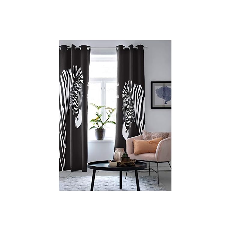 Cortinas opacas con ojales plateados, estilo nórdico de cebra negro