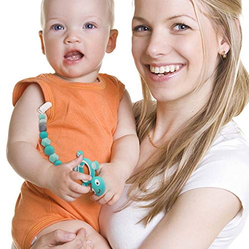 MCGMITT Silicone Pacifier Clip with Turtle Teether, Binky Holder Teething Beads Relief Toys for Baby Girls Boys - Thumbnail 6